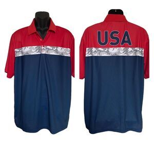 Walter Hagen USA Camo Golf Polo Shirt Blue Red Sz XL